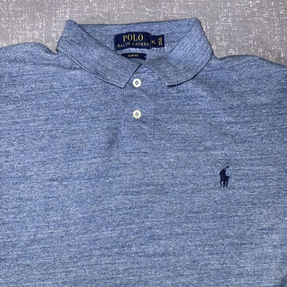 Polo Ralph Lauren Polo Shirt Mens XL Blue Long Sleeve Slim Fit Knit Casual